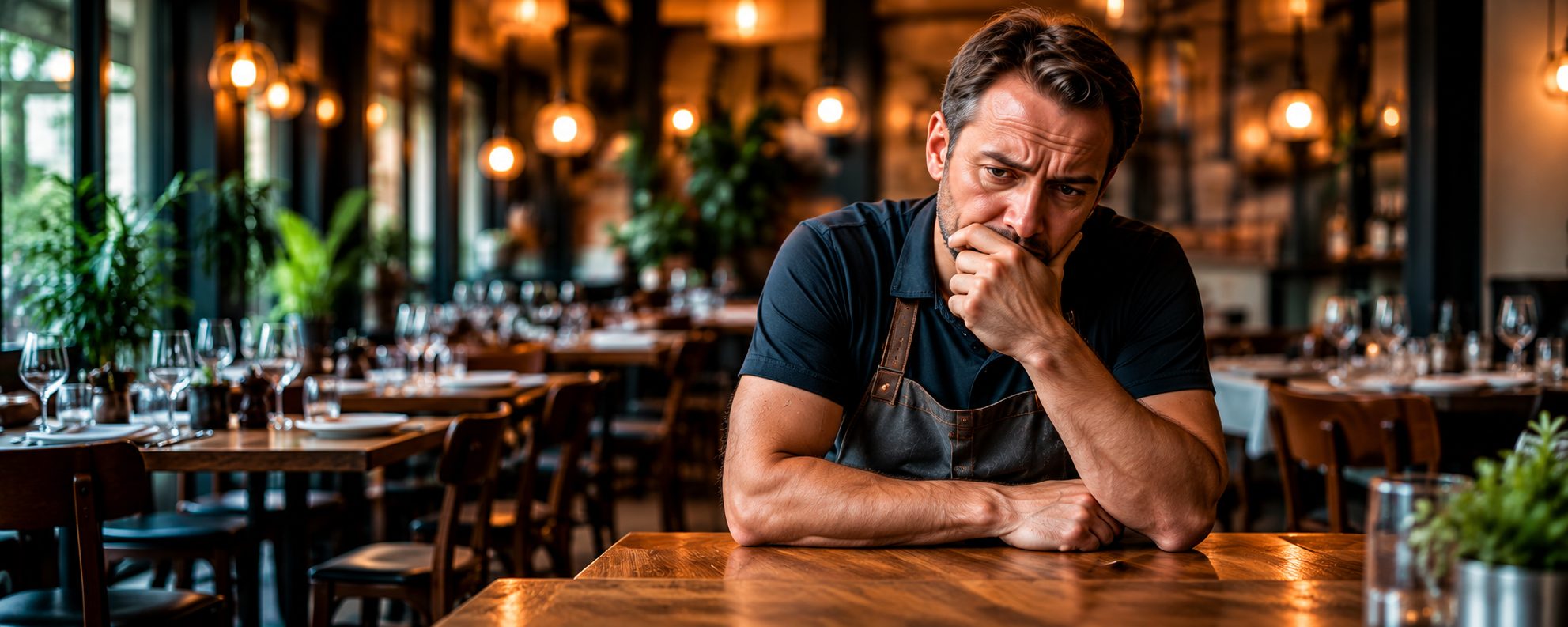 Un restaurateur inquiet, seul dans sa salle